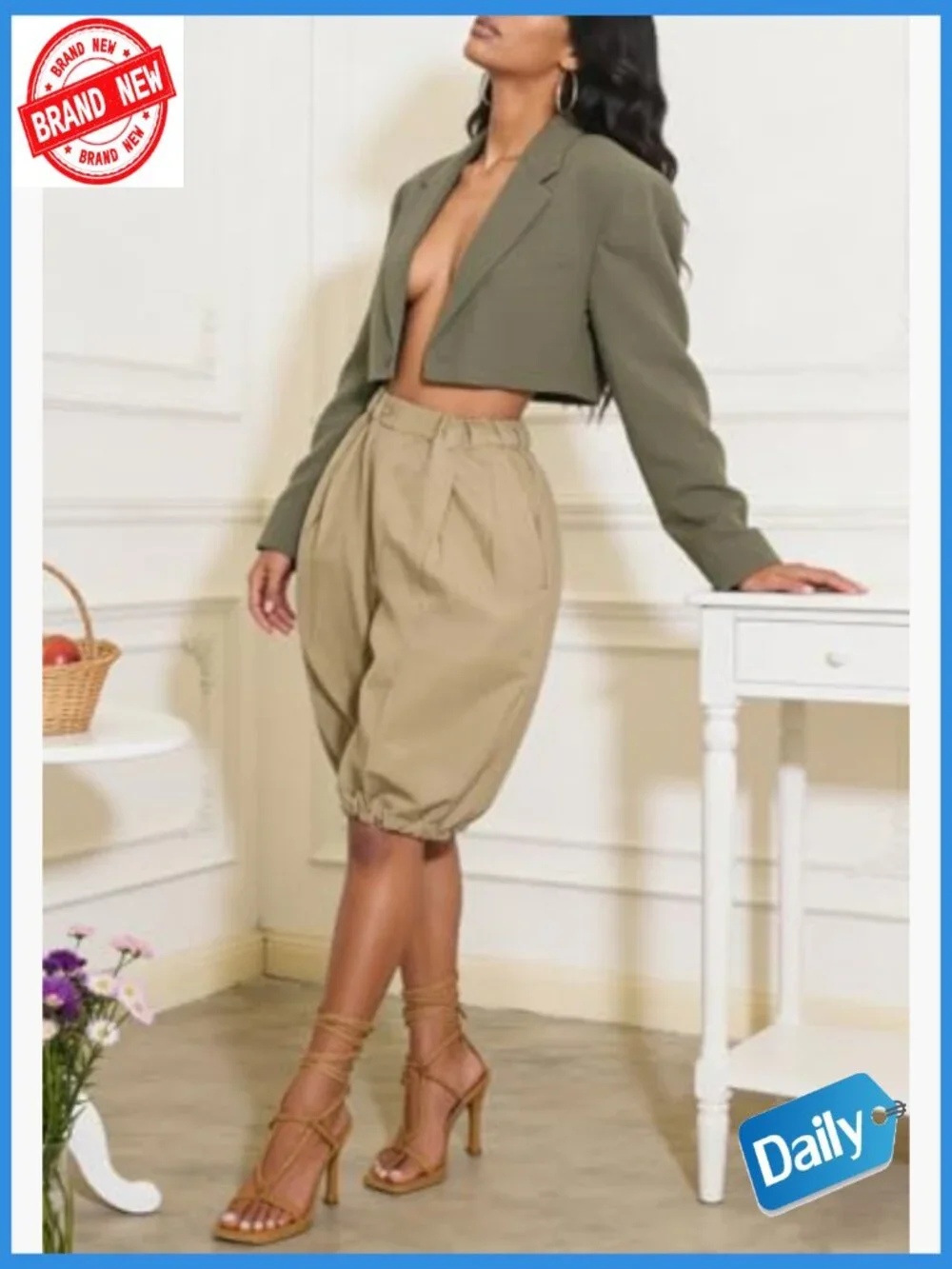 Women's Wide Leg Bloomer Shorts Baggy High Waisted Bermuda Lantern Balloon